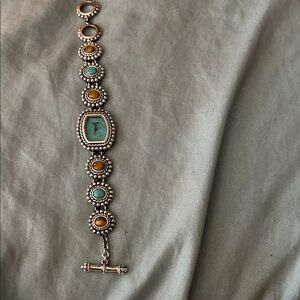Eclissi sterling silver watch Turquoise and Amber Stone Link Bracelet